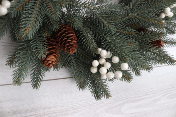 Рождественский венок "Датский голубой с шишками и белыми ягодами"